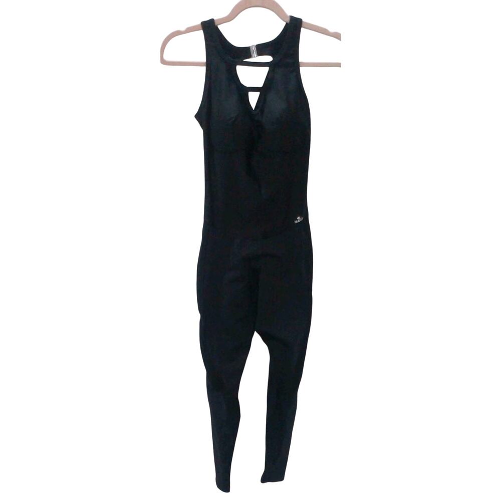 CajuBrasil Black Macacao Activewear Jumpsuit Womens Strappy Back Compression
